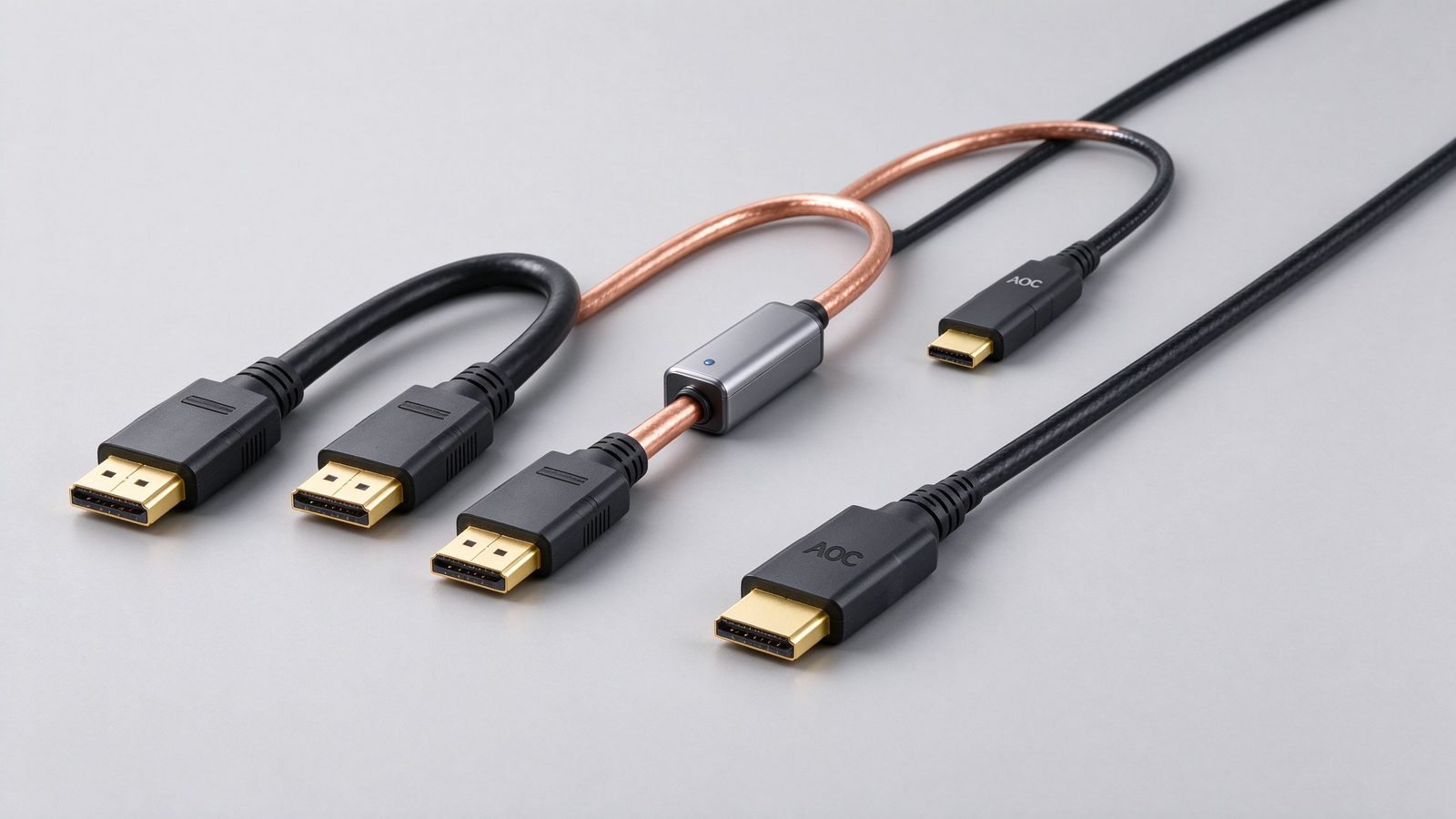 48 Gbps 8K HDMI cable options by run length: passive copper, active copper and fiber AOC